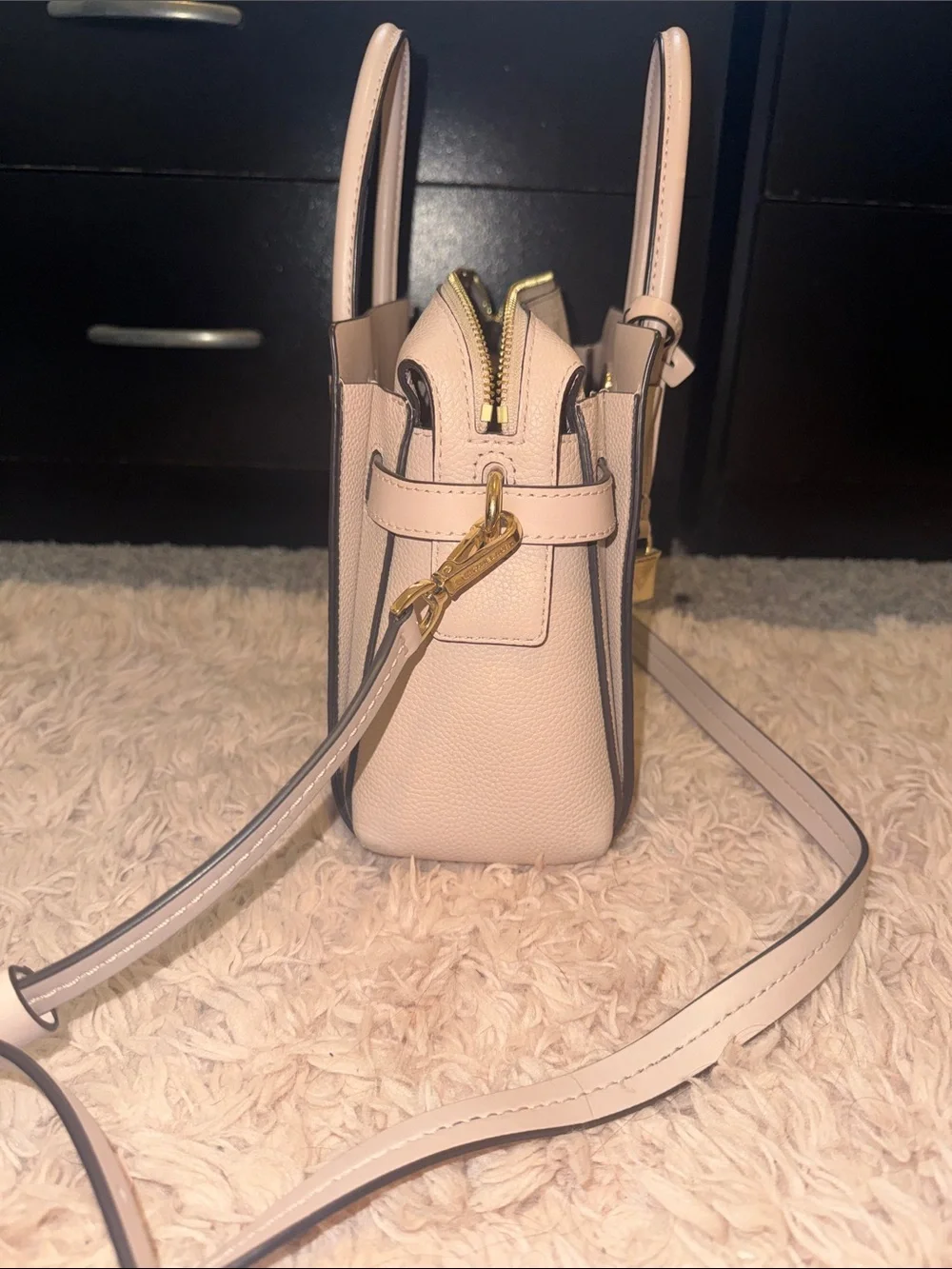 Michael Kors Brown Signature Satchel with Soft Pink Trim
